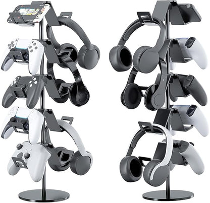 Qpfctwil Controller Stand,5 Tier Controller Headphone Holder for Universal Headsets and Controllers,Black