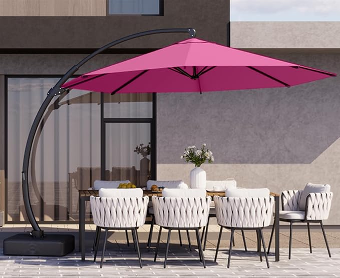 Kingdura 11ft Offset Cantilever Patio Umbrella with Base Included, Large Round Aluminum Outdoor Umbrella, 360° Rotation & Infinite Tilt, Heavy Duty Frame for Deck Pool Backyard, Rose Pink