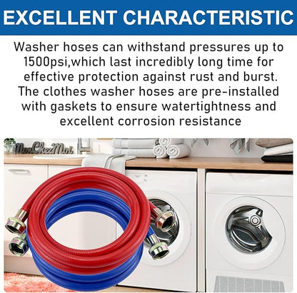 Washer Hoses 4FT,Rubber Washing Machine Hoses 3/4 Washer Machine Hoses 2 packs,Burst Proof Water Supply Lines for Hot and Cold Washer Water Hoses,Universal for All Standard Wash Machines-by MIFLUS