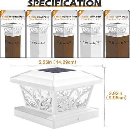 SIEDiNLAR Flickering Flame Solar Post Cap Lights 4 Modes 4 Pack, Upgrade Model for 4x4 5x5 6x6 Vinyl/Wood Posts, Waterproof Outdoor Fence Deck Patio Decor, Warm White & Blue Light (White)