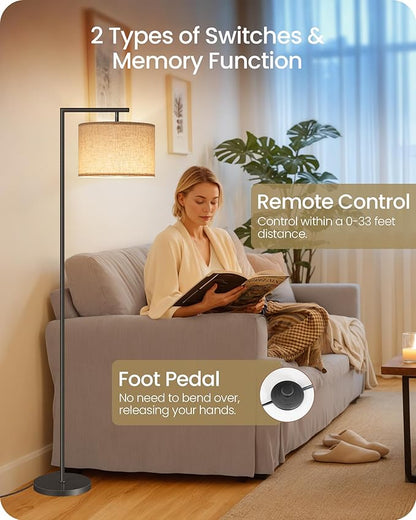 Modern Dimmable Floor Lamp for Living Room with Adjustable Color Temperature LED Bulb, ARC Standing Lamp with Remote Control, Tall Reading Lamp for Bedroom, Office, Black, E11LD05