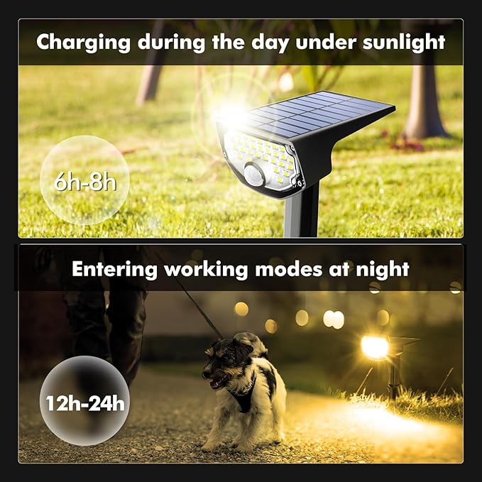 AloftSun Solar Motion Sensor Outdoor Lights,Waterproof Motion Sensor Spot Lights- 30 LED/3 Modes Solar Powered Spotlights,Landscape Lighting for Yard and Garden, Warm White,6 Pack