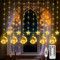 Lewondr Ramadan Curtain String Lights, 138 LED Moon Castle Star Fairy Lights with 6H Timer, 8 Modes, Remote Control, USB Powered Curtain String Light, Eid Mubarak Decorations for Ramadan Home, Orange