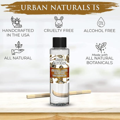 Urban Naturals Reed Diffuser Oil Refill, Sensual Amber Blossoms Fragrance Oil with Jasmine, Amber, Vanilla, 4 oz + Free Reed Sticks, Made in the USA