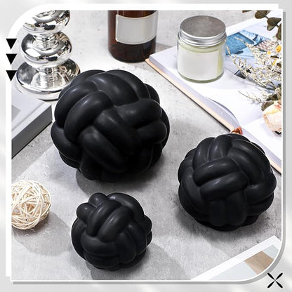 Wenqik Matte Black 3 Pcs Knot Decor, Chain Link Coffee Table Bookshelf Decor Accents, Entry Table Ceramic Aesthetic Minimalist Decorative Objects for Modern Home Living Room Decoration 3 Sizes