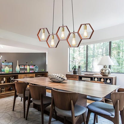Farmhouse Kitchen Island Light Fixtures,5-Light Dining Room Light Fixtures Over Table, Industrial Pendant Lights Linear Chandeliers for Dining Room Kitchen Island