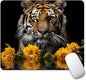 Tigers and Yellow Flowers Square Mouse pad, Texture, Waterproof, Anti Slip Rubber Base, Computer Mouse pad, Laptop Mouse pad