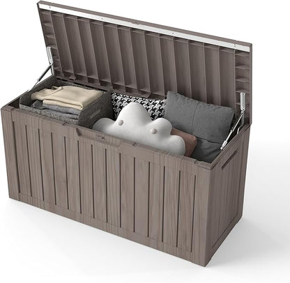 80 Gallon Outdoor Storage Box Waterproof, Resin Deck Boxes with Lockable Lid & UV-Resistant for Patio, Pool, Garden Furniture Cushions & Accessories, Coffee