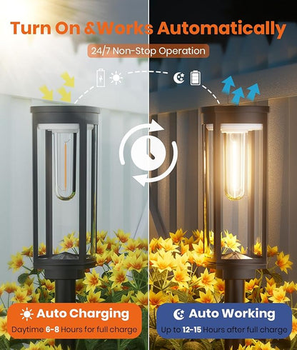 Solar Pathway Lights Outdoor Solar Lights Outdoor, IP65 Waterproof Auto On/Off Solar Garden Lights Solar Powered Landscape Lighting for Yard Walkway Driveway Pathway (Warm White, 2pack)