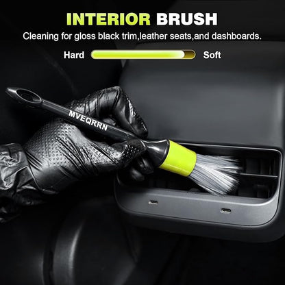 7PCS Car Detailing Brush Set,Boars Hair Car Cleaning Detail Brush kit,Ultra Soft No Scratch Car Dust Brush,Car Interior Detailing Brushes Kit,Detail Brushes Car Detailing for Interior Exterior(Green)