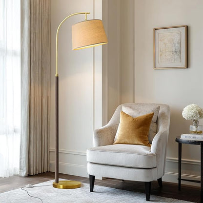63" Wood Floor Lamps for Living Room with Foot Switch Arc Tall Standing Lamp for Bedroom Mid Century Modern Corner Gold Floor Lamps for Office Nursery Industrial Reading Lamp, Walnut Brown