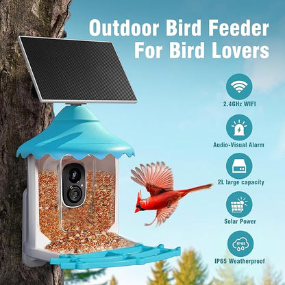 No-Monthly-Fees Solar Bird Feeder with 4MP Camera, Free AI Birds Species Identification, 2.5K Smart Bird House with Cam, Instant Arrival Alerts, Squirrel-Proof, Ideal