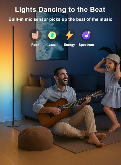 Corner Floor Lamp, Smart RGBICW LED Corner Lamp with App and Remote Control, 16 Million DIY Colors, Music Sync, Modern LED Floor Lamp for Living Rooms, Bedrooms, and Gaming Rooms
