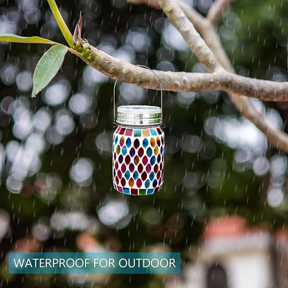 Mosaic Lights Outdoor Hanging Lanterns, Rechargeable Mosaic Solar Lanterns， Outdoor Waterproof Solar Night Lights Table Lamps for Decorations