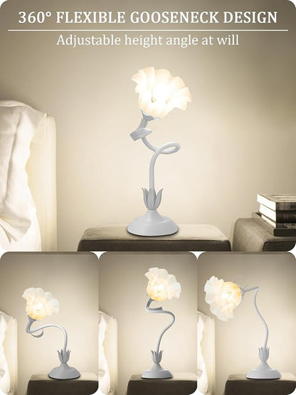 AQDZCNF Flower Table Lamp,LED Reading Light Bedside Vintage Flower Night Light,3 Colors Modes Kawaii Bedside Lamps Decor,Living Room Bedroom Room Lighting Table Lamps Home Decoration (White)