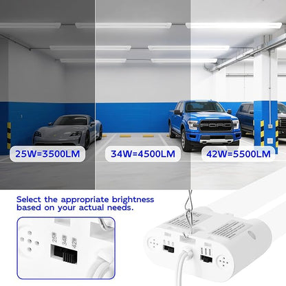 hykolity LED Shop Lights 4FT, 3CCT Selectable 4000K/5000K/6500K,Adjustable 25W/34W/42W, 5500LM Linkable Shop Lights for Garage, Ceiling or Hanging Mount, 2 Pack