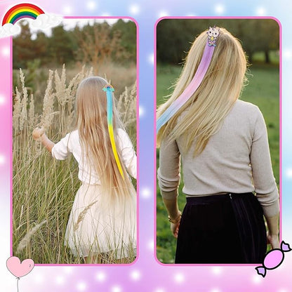 8 Pieces Hair Clips for Girls, Animal Straight Rainbow Hair Extensions for Kids, Little Girl Hair Clips Accessories for Girls Toddler Kids Ponytails