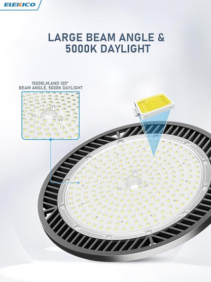 Upgrade 350w Led Shop Lights, 6 Pack Super Bright 52500lm 5000k UFO Led High Bay Light, High Bay Led Shop Lights with Us Plug 5' Cable for Garage Workshop Factory Barn Gym Warehouse