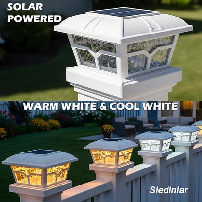 SIEDiNLAR Solar Post Cap Lights Outdoor 2 Color Modes 8 LEDs for 4x4 5x5 6x6 Posts Fence Deck Patio Decoration Warm White & Cool White Lighting White (1 Pack)