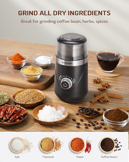SHARDOR Adjustable Coffee Bean Grinder Electric, Herb/Spice, Espresso Grinder with 1 Removable Stainless Steel Bowl, Matte Black