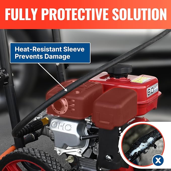 YAMATIC Upgraded Flexible Pressure Washer Hose 50 FT 3400 PSI, 1/4" Wear & Kink Resistant Power Washer Hose with Heat Protect Sleeve, Durable Replacement Hose for Uberflex Flexzilla Ryobi