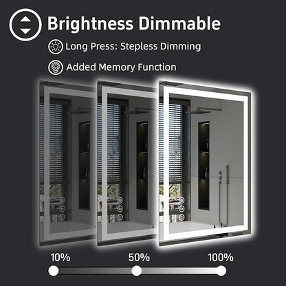 20"x 28" LED Bathroom Mirror with Front and Backlight, Stepless Dimmable Bathroom Mirrors with Anti-Fog, Lighted Bathroom Vanity Mirror for Wall, Shatter-Proof Led Mirror for Bathroom