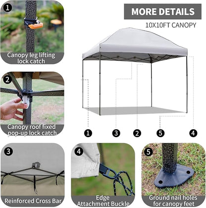 10x10 Pop Up Canopy Tent with 2 Sidewalls, Easy Up Canopy Outdoor Party Sun Shade Tent Portable Gazebo for Beach Camping Events with Carry Bag and 4 Sand Bags