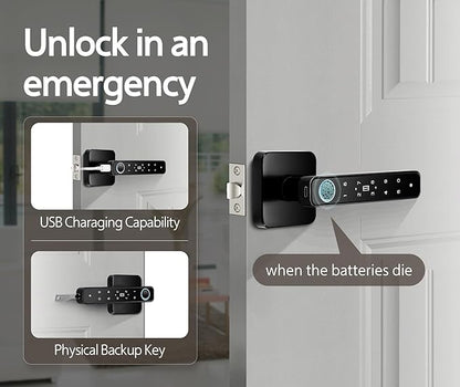 【WiFi-Free】 4-in-1 Smart Fingerprint Door Knob Lock(Fingerprint/Code/IC Card/Key), No App Required, Door Locks for Bedrooms & Offices, Biometric Thumbprint Door Knobs with Code & Keypad, Auto Lock