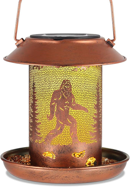 Bird Feeders for Outdoors Solar Lanterns Outdoor Waterproof Bigfoot Hanging Garden Decor Birthdays for Women Mom Metal Solar Decoration Outside for Yard, Patio, Lawn(Sasquatch Pattern)