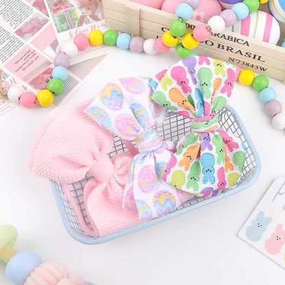YanJie Easter Bows for Baby Girls Rabbit Egg Bow for Newborn Infant Easter Bunny Ears Hairbands Nylon Pink Bow Headband Easter Hair Accessories Gift
