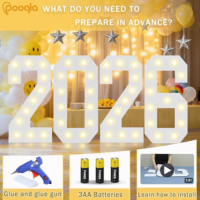 Pooqla 2.4FT Light Up Numbers, Marquee Numbers 2.4 Feet Tall Party Decor for Her Him, Mosaic Big Sign for 1st 16th 21st Birthday Anniversary Decoration Backdrop, Large Pre-Cut Frame Number 1