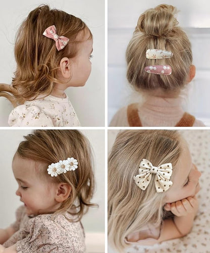 Floral Hair Bow Clips for Baby Girls, 20 Pack Boutique Snap Hairpins and Alligator Clips Set, Handmade Hair Accessories for for Toddler Kid School Age Girls Gifts by Cherssy