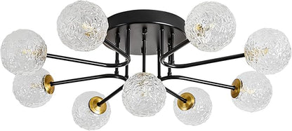 Sputnik Semi Flush Mount Ceiling Light Black Glass Globe Ceiling Lighting Modern Close to Ceiling Light for Living Room Dining Room Bedroom Kitchen