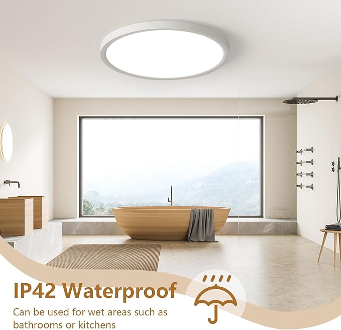 24 Inch Large LED Flush Mount Ceiling Light, 50W, 5480LM, 3000K/4000K/6000K CCT Selectable,Super Slim Low Profile Round Flat Panel Light for Bedroom,Kitchen,Hallway (White 1PK)