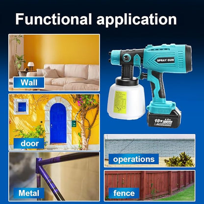 Paint Sprayer Compatible with Makita 18V Lithium Battery, Cordless Paint Sprayer HVLP Spray Gun with Copper Nozzle, 200W Power Easy to Clean for Home Interior,Exterior, Renovation(Tool Only)