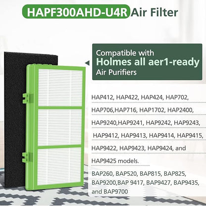 HAPF300AHD-U4R True HEPA Filters Replacement for Holmes AER1 Air Purifier, Parts # HAPF300AH-U4R, HAP242-NUC, 4 True HEPA + 8 Pre Filter