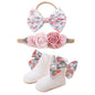 cherrboll Baby Girl Headbands and Socks Set, 3Pcs Soft Floral Hairbands Hair Bows Knit Socks for Newborn Infants Toddlers Photography Props Gifts