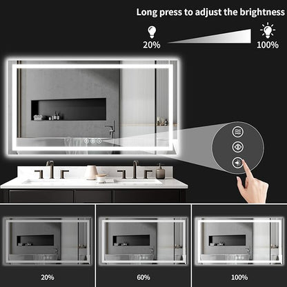 LED Bathroom Mirrors 28"x60" Bathroom Mirror with Lights for Wall, Backlit + Front Lit, 3 Colors, Anti-Fog, Dimmable Brightness for Vanity,Bathroom, Entryway, Living Room