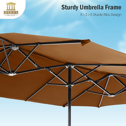 HERA'S PALACE 13 ft Large Patio Umbrella Double-Sided Outdoor Market Umbrella for Poolside Lawn Garden Powerful UV Protective, Tawny