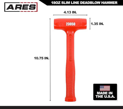 ARES 23050 – 18oz Slim Line Deadblow Hammer – Heavy Head Delivers Powerful Striking Force – Slim Profile Head Design for Greater Impact Accuracy - Made in USA
