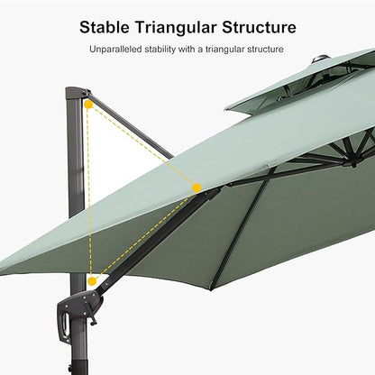 PURPLE LEAF 9' X 12' Double Top Cantilever Patio Umbrella Deluxe Large Outdoor Umbrella Rectangle Offset Umbrella with Fade Resistance for Garden Deck Pool Patio, Mint Green