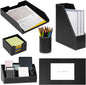 Office Supplies PU Leather 6-Piece Set Desk Organizer,Include Writing Pad,Letter Tray,file folder Sorter/Magazine Holder,Pen Cup,Note Holder,Business Card Holder,Man/Woman Office Gift,Black