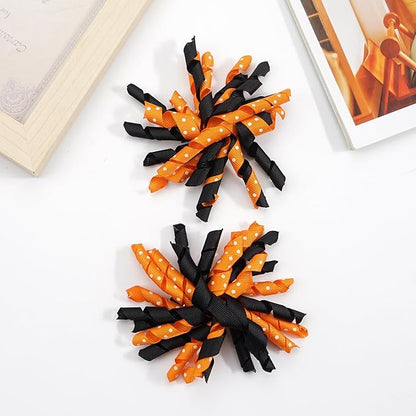 Yxiang 2PCS Orange Korker Hair Bow Clips Toddler Girls 3'' Curly Corker Ribbon Hair Clip Spiral Swirl Festival Decor Accessories Kids Gift