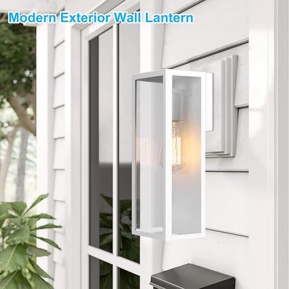 VerRon 2-Pack Outdoor Wall Lanterns, Exterior Waterproof Wall Sconce with Glass Shades, White Porch Lights Mounted, Anti-Rust E26 Modern Lighting Fixtures for Patio Garage Entryway Front Door