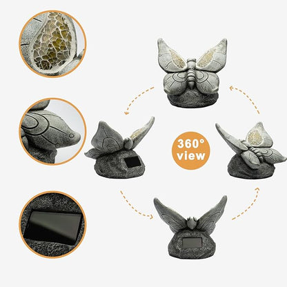 Garden Statue Butterfly,Solar Butterfly Decor for Outdoor,Resin Butterflies Figurine with Solar Light for Patio,Balcony,Yard,Lawn Ornament,Perfect Garden Gift