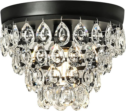 Small Crystal Chandeliers Small Chandelier Light Fixture Mini Chandelier for Closet Bathroom Living Room,Matte Black Crystal Chandeliers Lighting