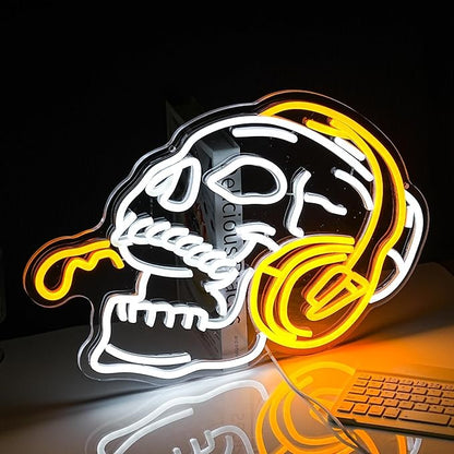 Skull Headphone Neon Sign Headphone Neon Light for Wall Decor LED Dimmable USB Skull Light Up Sign for Boys Gaming Room Bedroom Man Cave Gifts for Men Neon Lamp Game Room Accessories Personalized Gift