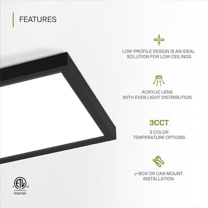 ASD LED 7" Square Flush Mount Light | 15W 1100LM 3000-5000K 120V | 3CCT, Dimmable, Ultra Slim, ETL Listed | Thin Surface Lamp, Bedroom Ceiling Lighting | Black, 6 Pack