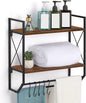 Bathroom Towel Rack 2 Tier Wall Shelf with Towel Bar, Rustic Towel Rack with Shelf for Wall Storage Shelves with Hooks Over Toilet Shelf Wall Mounted Towel Holder Shelf Floating Shelves for Home Brown