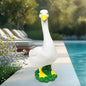 Large White Goose Statue Cygnus, Funny Thanksgiving Big Bird Decor Garden Sculpture with Black Magic Cloak Costume Clothes and Hat Home Porch Patio Pond Yard Art Duck Figurine Christmas Decorations